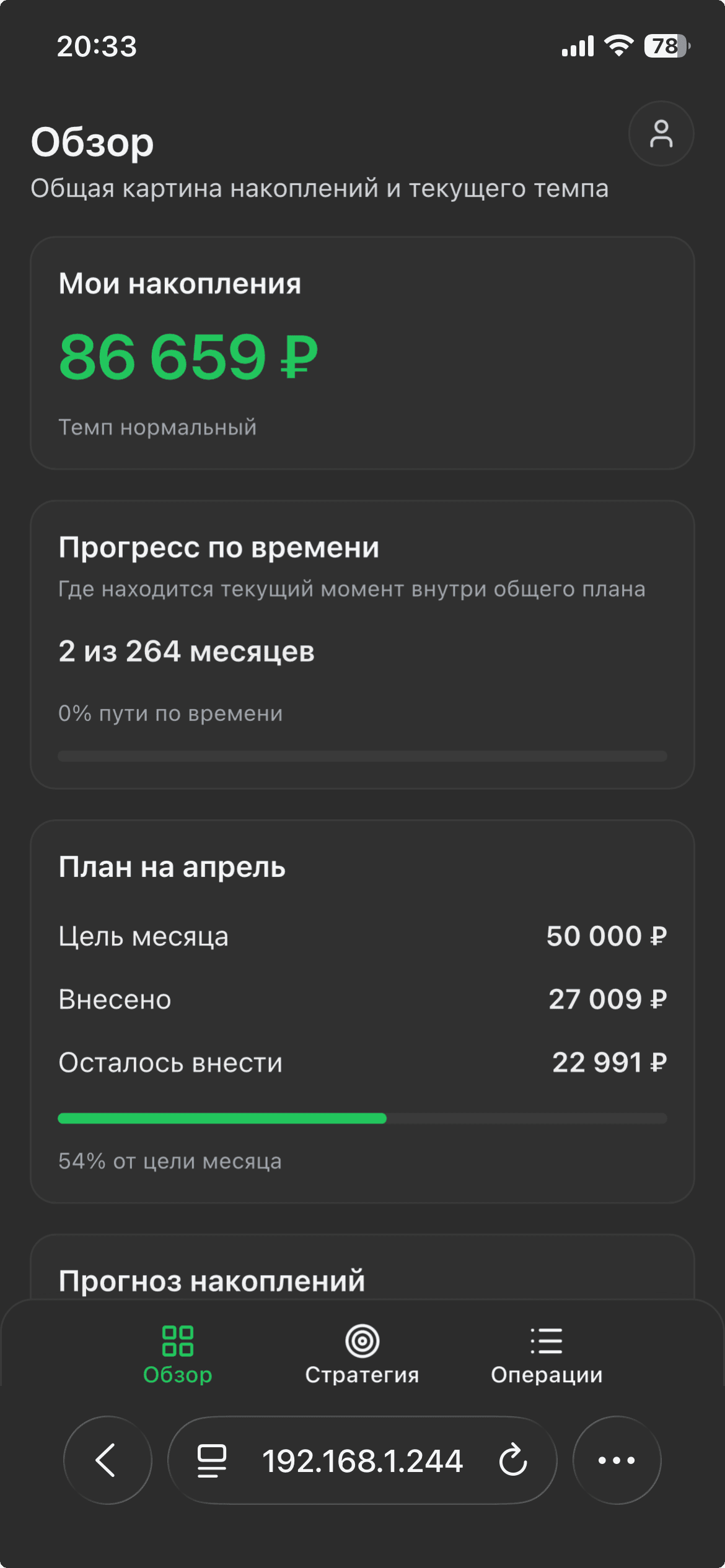 Экран обзора Capital Tracker